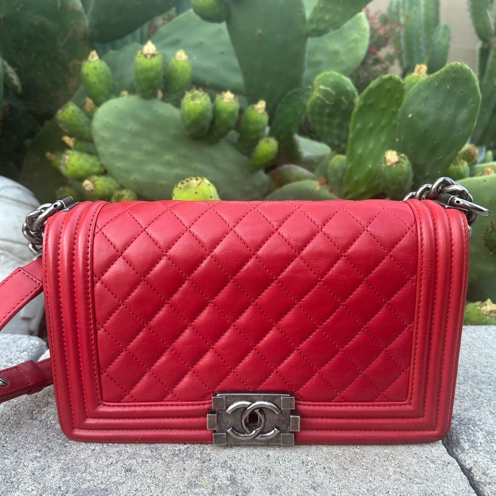 Chanel Boy Bag Size S Cherry Red